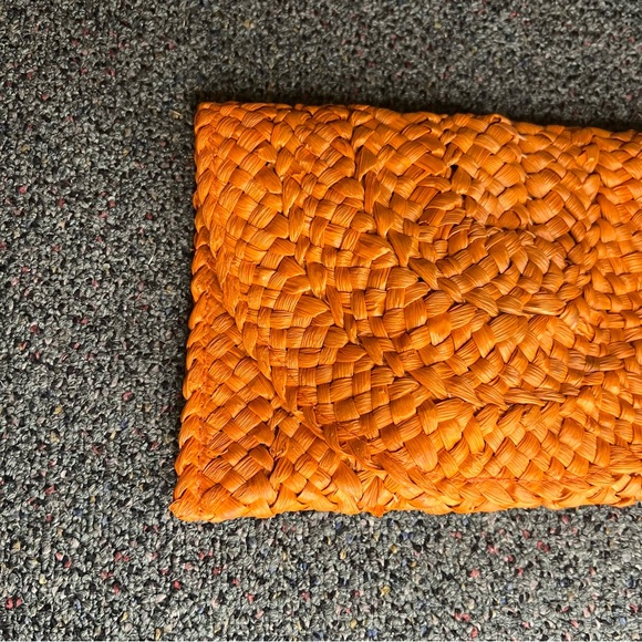 AMAZON Orange Straw Rattan Woven Medium Envelope Clutch Bag Purse Wallet Magnet - Picture 3 of 16